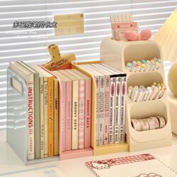 Desktop Storage Box, Student Book Storage Rack, Retractable Book Stand, Office Desk, Multi-Functional Stationery Pen Holder