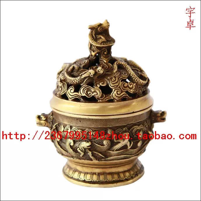 铜器 香炉 三足象耳三面狮头香炉 香道具 工艺品 美术品 摆件 铜器 香炉