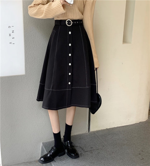 
Large size skirt for women in spring and autumn new style of hip cover high waist A-line large hem skirt fat mm versatile suit mid-length umbrella skirt