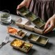 Ceramic three-grid dish with dish plate, side dish flavor dish dipping sauce dish with plate, vinegar dish, ingredients dish hot pot barbecue restaurant tableware