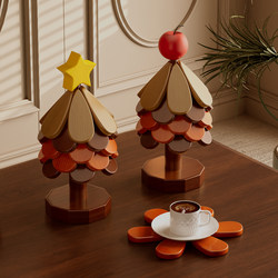 Creative Christmas Tree Heat Insulation Mat, High-End Table Decoration, a Tree-Shaped Solid Wood Anti-Scalding Pot Mat, Foldable Coaster and Bowl Mat