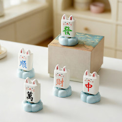 Jingdezhen-Style Ceramic Cartoon Mahjong Creative Ornament Office Desktop Decoration Car Gift