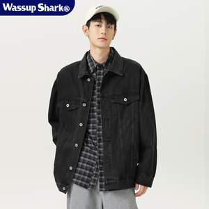 
Wassup Shark American Working Denim Jacket Men's Spring and Autumn Retro Casual Washing Jacket Versatile Top