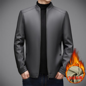 
Stand-up collar velvet thickened leather jacket men's 2025 autumn and winter jacket middle-aged and elderly dad jacket
