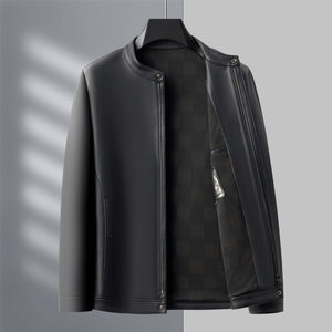 
2025 autumn and winter new velvet stand collar leather jacket men's dad men's jacket men's jacket