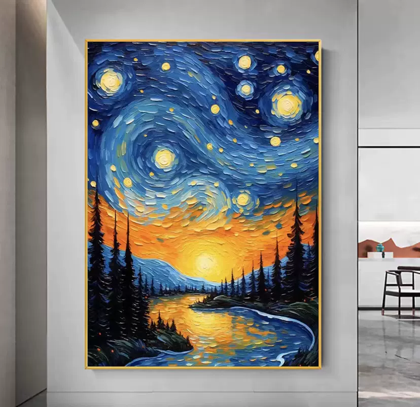 大芬村手绘油画梵高星空抽象现代简约客厅落地画玄关走廊