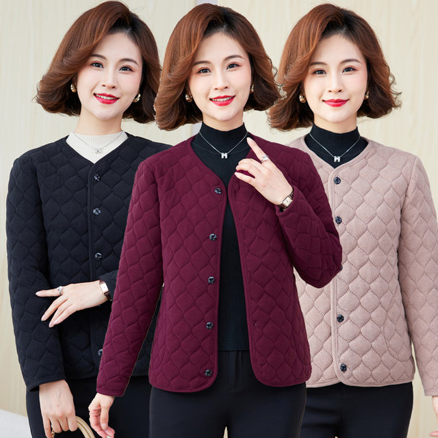 Mother's Winter Clothes German Velvet Cotton Jacket Women's Winter Solid Color Lined Silk Cotton Small Cotton Coat Middle-aged and Elderly Warm Cotton Jacket