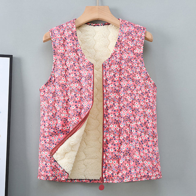 Middle-aged and elderly mothers autumn and winter clothes plus velvet and cotton vest small vest for women short thickened jacket vest cotton jacket
