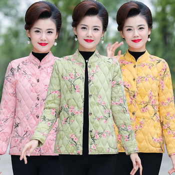 Middle-aged and elderly women's fall and winter stand-collar camel velvet cotton-padded jacket