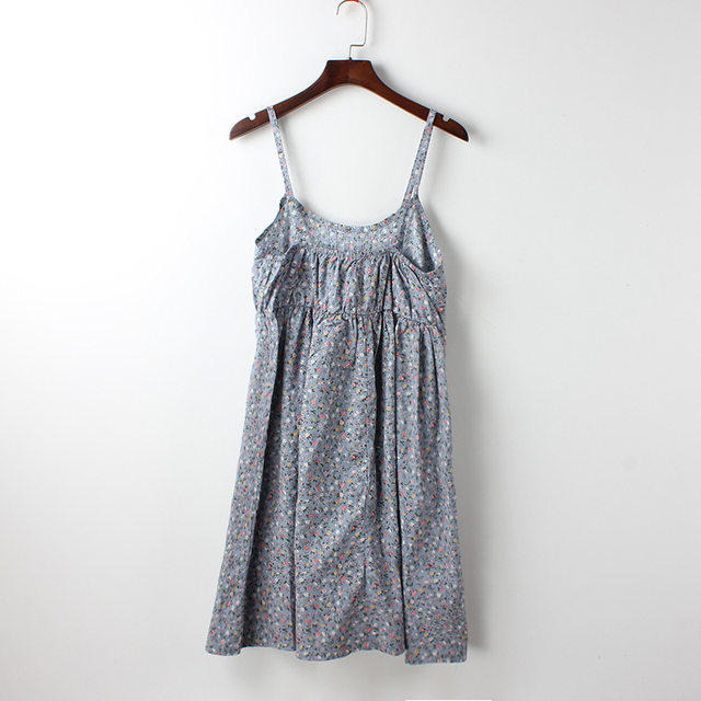 Gentle floral suspender dress holiday style beautiful waist A-line long skirt R0688 main image 1