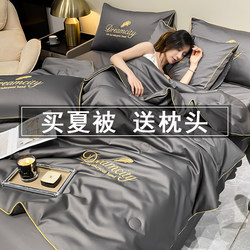 Ice Silk Summer Quilt Four-Piece Set with Pillow Core, Summer Cool and Silky Feel, Suitable for Sleeping Naked, Summer Cooling Quilt for Single and Double Beds, Air-Conditioned Quilt Core