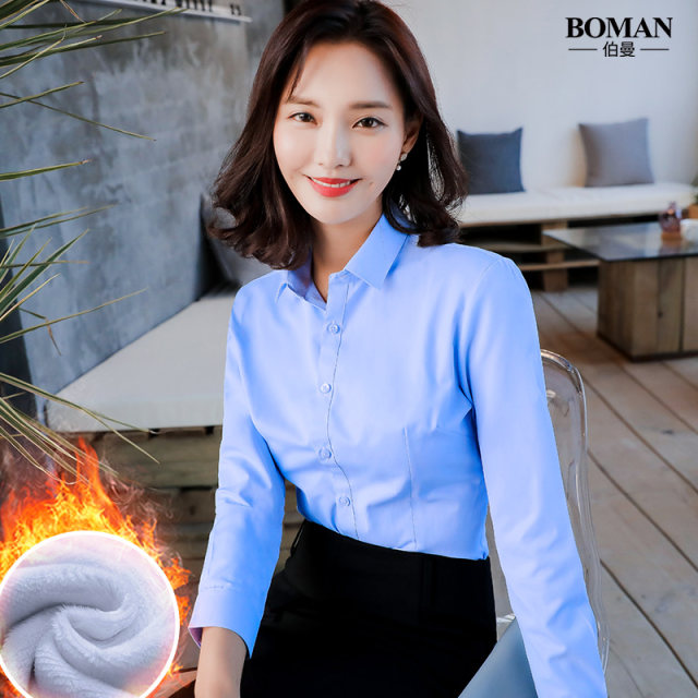 2019 new autumn and winter women's long-sleeved velvet thickened white shirt women's warm professional work clothes formal shirt