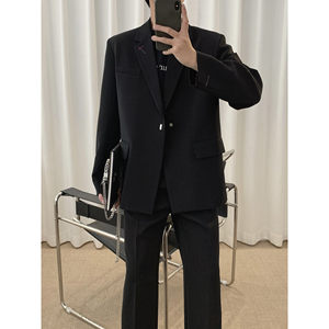 
Acha and Agu black simple embroidered casual suit jacket for men spring and autumn 2026 new loose Korean style suit