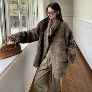 
Double-sided winter new imitation lamb hair horn buckle fur long coat fur all-in-one eco-friendly fur coat for women