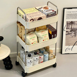 Trolley Storage Rack with Wheels for Bedroom, Multi-Layer Living Room Mobile Floor-Standing Simple Toy and Snack Storage Rack