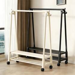 Simple Floor-Standing Clothes Rack for Bedroom, Household Movable Clothes Hanger, Indoor Balcony Clothes Drying Rack, Dormitory Coat Rack