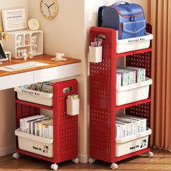 School Bag Storage Rack, Multi-Layer Movable Cart for Home Use, Desk-Side Bookshelf, Student Dormitory Book Storage Cabinet