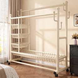 Floor-Standing Clothes Drying Rack for Indoor Home Use, Movable Room Clothes Rack, Multifunctional Bedside Simple Coat Rack for Bedroom