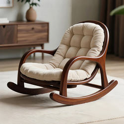 New Chinese-Style North American Black Walnut Solid Wood Rocking Chair, Living Room Balcony Leather Single Chair, High-End Leisure Lazy Lounge Chair