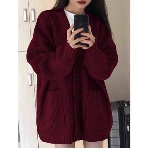 
Mid-length woolen coat for women in autumn and winter, Japanese style lazy breast style soft and waxy knitted cardigan 2025 new