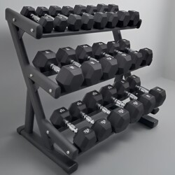 New Hexagonal Rubber-Coated Dumbbells 2.5~25kg Men's Home Fitness Pair Commercial Three-Layer Dumbbell Rack Set