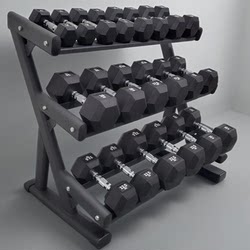 New Hexagonal Rubber-Coated Dumbbells 2.5~25kg Men's Home Fitness Pair Commercial Three-Layer Dumbbell Rack Set