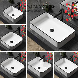 Nordic Countertop Basin for Home Bathroom, Artistic Basin for Balcony, Small Size Countertop Washbasin, Ceramic Black-Edged Single Basin