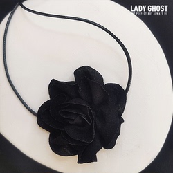 Ladyghost Dark Cold Wind Camellia Tie Choker Necklace Retro Court Sexy Neck Strap Collar