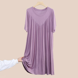 
Women's summer modal nightgown casual pleated long skirt thin large size short-sleeved pajamas wear loose dress