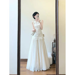 Early Spring Beautiful Long Dress for Women 2026 New Style Long Sleeveless Elegant Patchwork Dress White Tank Dress Summer