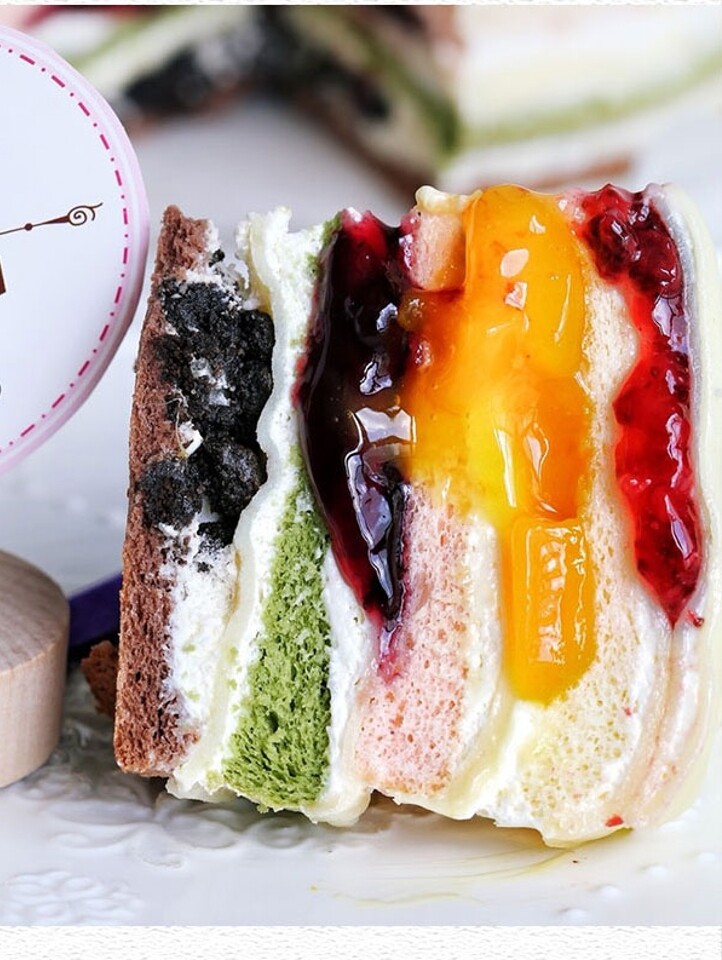 网红八拼六拼七彩虹千层蛋糕生日甜品零食