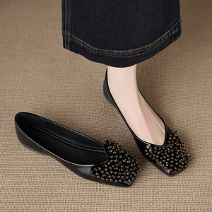 
Popular retro women's shoes 2026 spring and summer new style stunning single shoes for women with square toe shallow mouth flat shoes