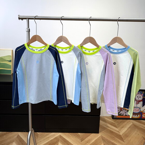 
26 spring new style Yuantong pullover raglan sports long-sleeved T-shirt color matching boys and girls casual bottoming shirt 2609