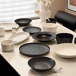 Xiaohongshu Bowl and Plate Set for Home Use 2026 New Model Underglaze Color Bowl and Plate High Aesthetic Black and White Tableware Housewarming Gift