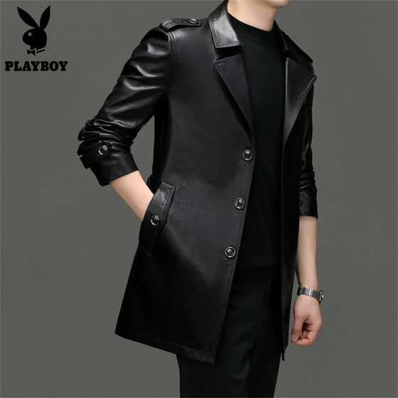 
Playboy Autumn and Winter Men's Suit Collar Leather Coat Men's Medium-Length Business Casual Windbreaker Jacket Trendy Top