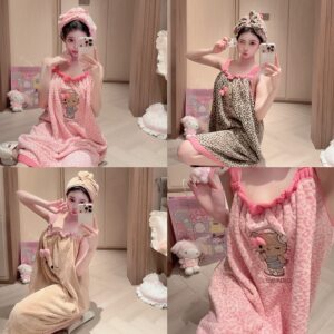 
Xiangxiang's secret leopard print kt* thickened coral velvet bath skirt 2026 new bath towel water-absorbent quick-drying hair hat summer