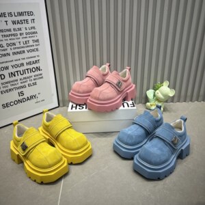 
European hot-selling 2026 early spring new thick-soled loafers women's shoes colorful candy-colored Velcro low-top shoes