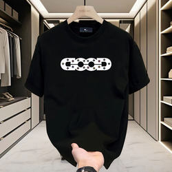 2025 Summer New Heavy Cotton Short-Sleeve T-Shirt for Men, Loose Trendy Cool High-End Half-Sleeve Top Men's Clothing