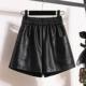 Leather shorts for women 2024 spring and winter new style a-line wide-leg pants casual slimming loose versatile elastic waist PU leather pants