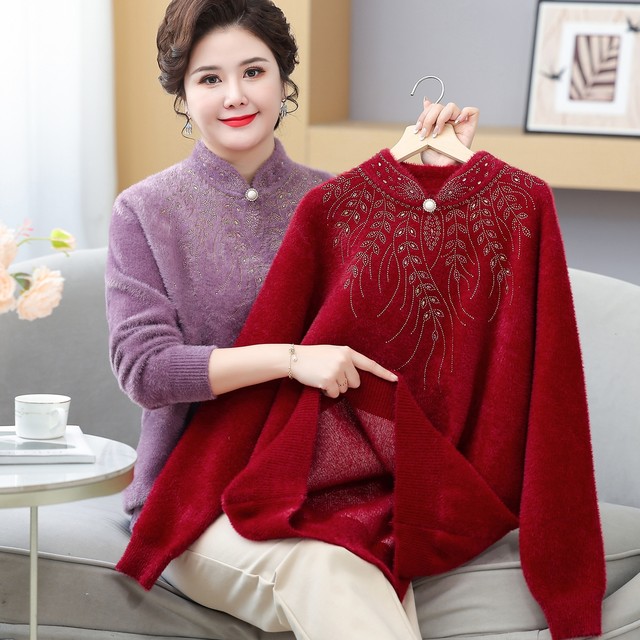 New Chinese style fattening and fat mothers autumn and winter clothing mink velvet woolen clothes for middle-aged and elderly women loose warm tops