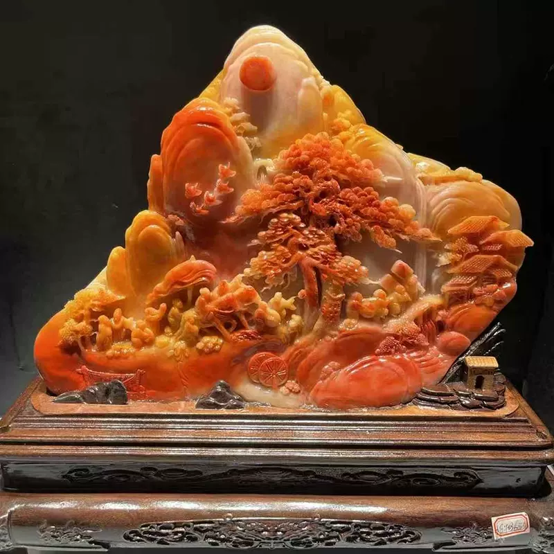 福建寿山石水洞高山石日出东方精品摆件手工雕刻