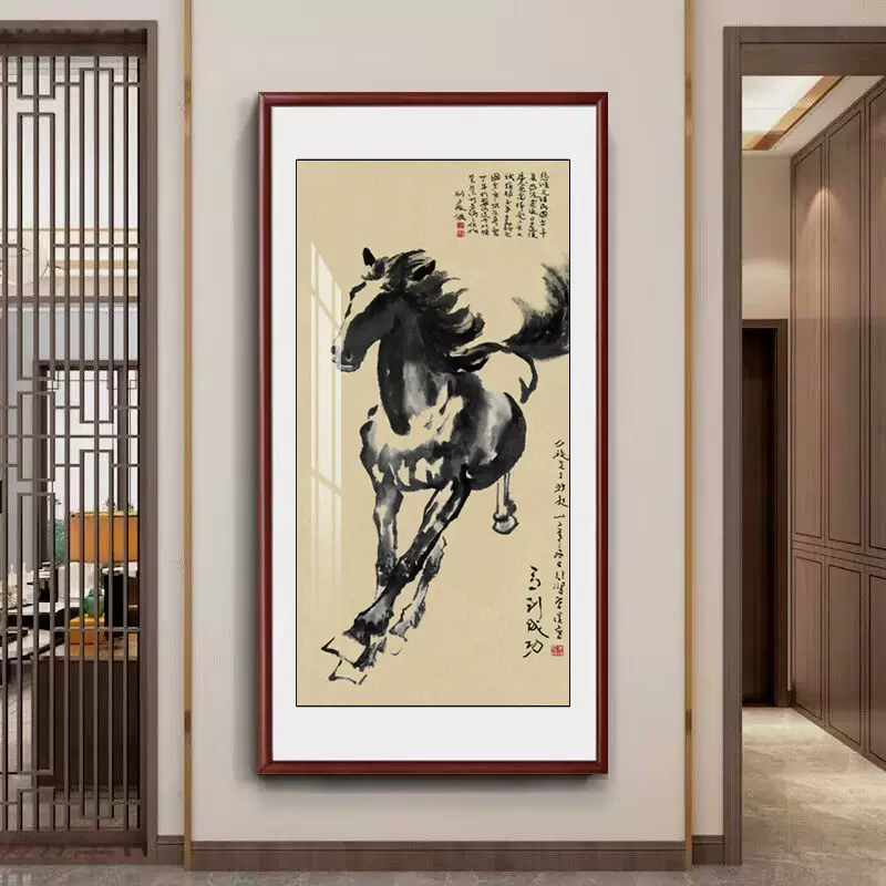 徐悲鸿马画像挂画八骏图装饰画马到成功办公室奔马玄关客厅