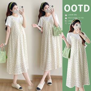 
Maternity dress summer 2026 new fake two-piece spliced short-sleeved printed skirt small fresh polka dot maternity dress
