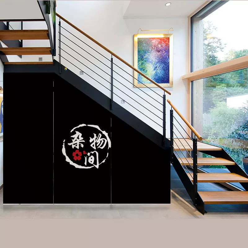 定制楼梯底下侧面遮挡帘复式阁楼三角形遮丑装饰帘梯形门帘魔术贴