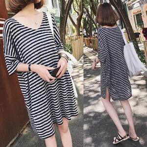 
Fat mm2-300*0.5kg T-shirt fashionable large-size women's clothing fat girl summer V-neck loose belly-covering dress reduces age