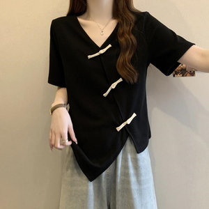 
Fat sister 2-300*0.5kg large size loose new Chinese style irregular retro style design women's summer short-sleeved top