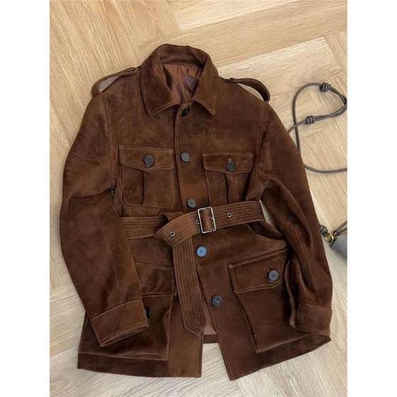 
The counter has withdrawn the Maillard red-brown belted suede pocket coat, mid-length, unique, super good-looking, light and mature style