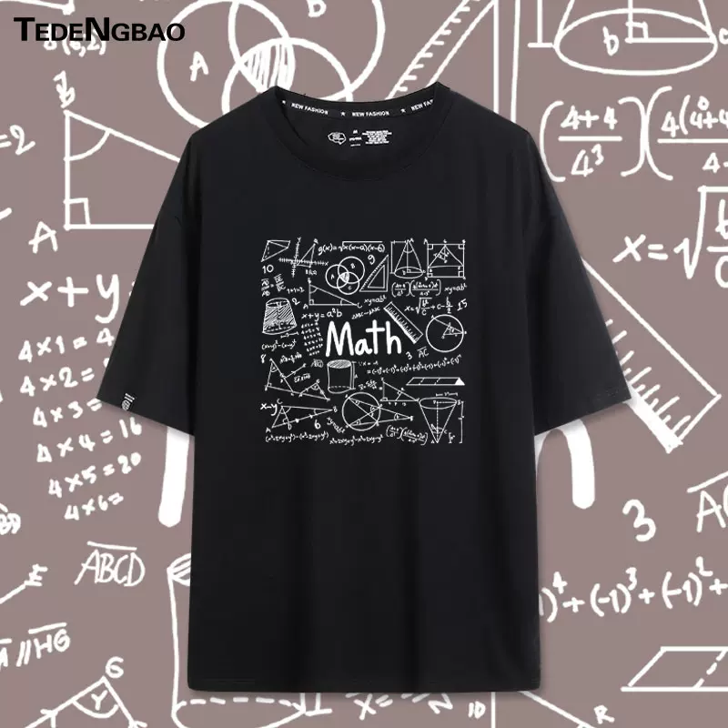 數學手繪塗鴉理科計算公式短袖學生方程式t恤衫潮流寬鬆休閒半袖