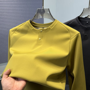 
亨利领加绒卫衣男秋冬季男装运动休闲长袖t恤男内搭纯色套头打底
