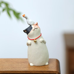 Hand-Painted Clay Japanese-Style Original Cute Cat Desktop Office Decoration Ornament DIY Valentine's Day Gift for Girls